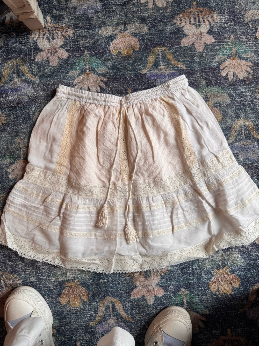 Spell Cinder Cream Tiered Boho Mini Skirt